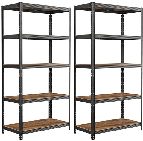 SONGMICS Standregal, 2er Set, Bücherregal, Lagerregal, 5 Ablagen, Küchenregal, Regal, 60 x 120 x 200 cm, bis 750 kg belastbar, verstellbare Ablagen, Industrie-Design, vintagebraun-schwarz GLR060B12