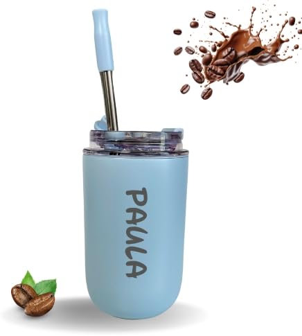 Happy Bottles Taza nombre Termo | personalizada | portátil térmica | Café para llevar | Acero inoxidable | Bebidas calientes 6 h | Bebidas frías 12 h | Multicolor | 280ml (Azul)