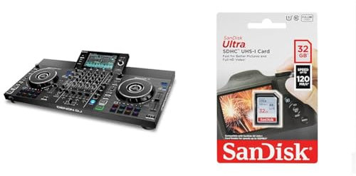 Denon DJ SC LIVE 4 - Standalone DJ Controller, 4-Channel Mixer, Amazon Music Unlimited Streaming & SanDisk Ultra 32GB SDHC Memory Card, Up to 120 MB/s, Class 10, UHS-I, V10, 3 packs