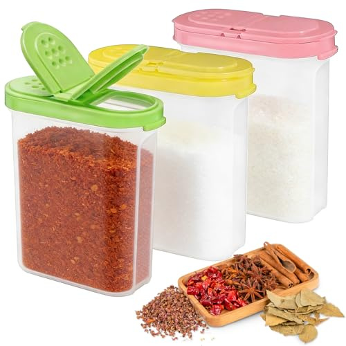 KOMUNJ 3 Stück Schüttdosen, Transparent Vorratsdosen Set, BPA Frei Kunststoff, Gewürzdosen Gewürzbehälter, Streudosen, Müslispender, für Getreide, Mehl, Zucker usw, Müsli, 100% Recyclebar