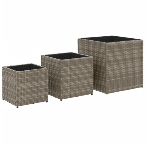 vidaXL Jardinières d'extérieur 3 pcs Gris résine tressée, jardinière d'extérieur, bac à Fleurs, bac à tomates, jardinière de terrasse