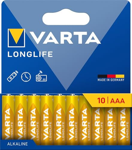 VARTA Longlife AAA Micro LR03 1.5V Alkaline Battery Pack of 10 Made in Germany