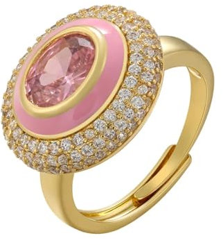 Hasdnker Ring Ringe Damen Bijouterie Herren Runde Emaille Pilz Ringe Für Frauen Süße Rosa Steine Öffnung Verstellbar Paar Ringe Schmuck Goldpink