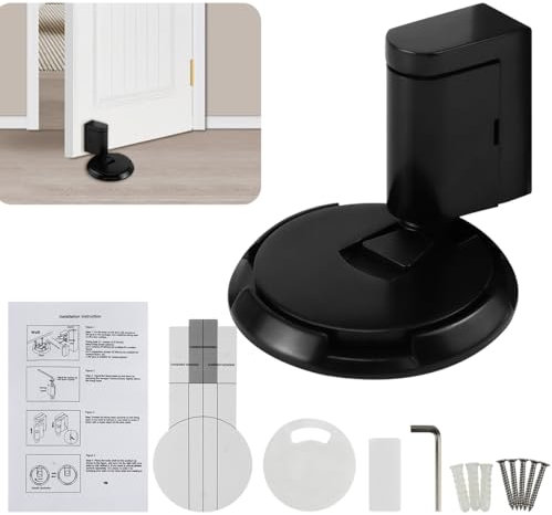 Tope Mecánico para Puerta Ajustable en Altura, Sin Taladrar, Adhesivo, Retenedor de Puerta, Negro