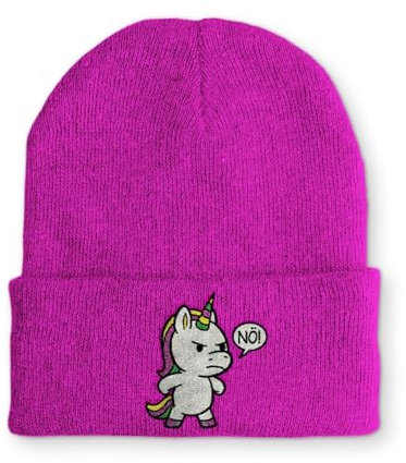 tshirtladen Strickmütze Einhorn NÖ Pink mit Spruch Bestickt Beanie für Damen Herren Humor Mütze als klares Statement OneSize Unisex Einhorn Design mit witziger Stickerei für Alltag
