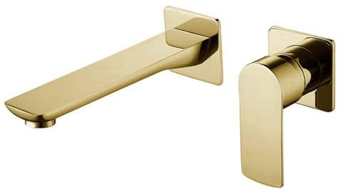 BiaoTeng Waschtischarmaturen Unterputz Wandmontage Heiß und Kalt Messing 2 Loch Waschbecken Armaturen Bad Mischbatterie Unterputz für Badezimmer Gebürstetes Gold