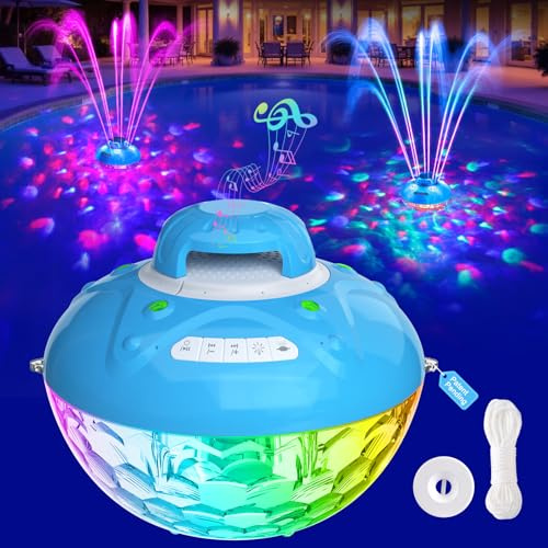Blufree Bluetooth Pool Speaker w/Colorful Pool Fountain Light, 3 in 1 Floating Pool Speaker Loud Sound, 10000mAh IP68 Waterproof Hot Tub Speakers, Bluetooth 5.4, 24H Playtime Pool Wireless Speakers