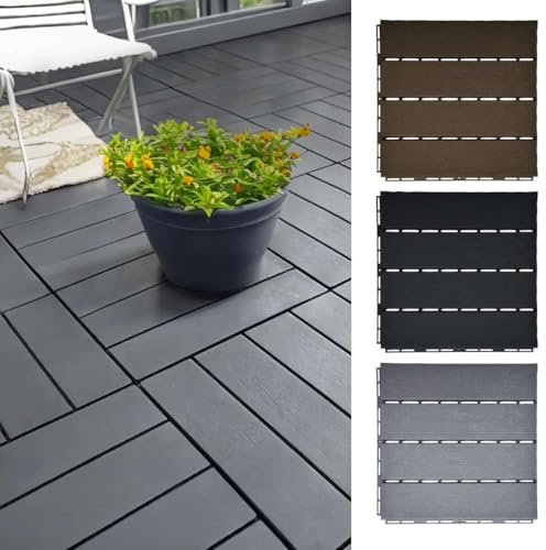 Nicoman Grey Decking Tiles 24 PCs Polydeck PVC for Garden Flooring, Patio, Click Deck Tiles Indoor, 30x30cm Plastic Square Connect Floor, Replace Wooden and Composite Decks