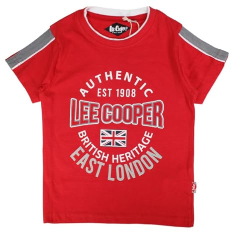 Lee Cooper Jungen T-Shirt – Kurzarm-Top – Baumwolle – Rot – 6 Jahre