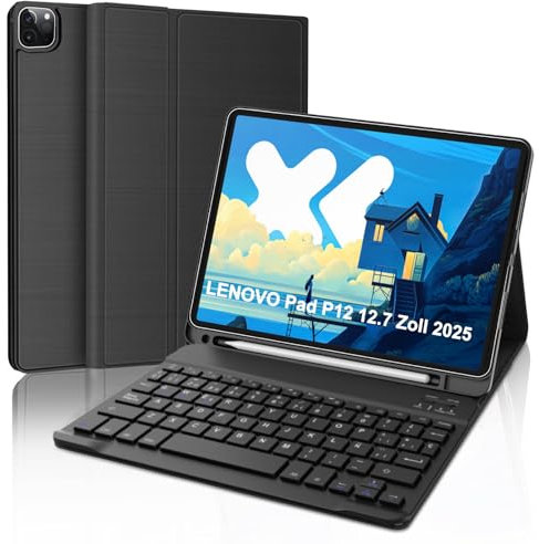 WINCHKING Étui de clavier pour Lenovo Tab P12 12,7 2025, clavier pour tablette Lenovo Tab P12 2025, magnétique amovible avec disposition QWERTZ (noir)