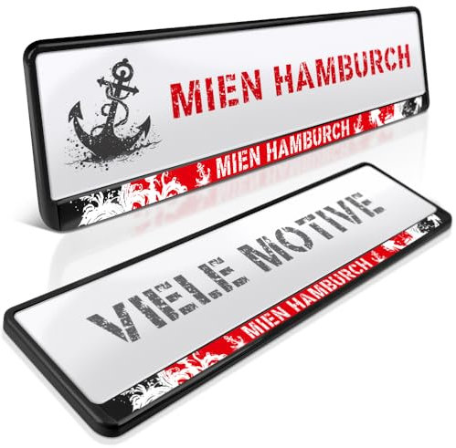 schildEVO 2 Kennzeichenhalter | Hamburg 11 | Mien Hamburch | Moin Hansestadt | Alster | St. Pauli Reeperbahn | HH | Nummernschildhalter | Kennzeichenrahmen | Auto PKW Kfz | DHL-Versand