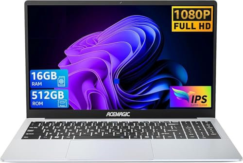 ACEMAGIC Ordinateur portable, 16 Go DDR4 RAM 512 Go SSD portable, 15,6 Full HD portable, ouverture et fermeture 180°