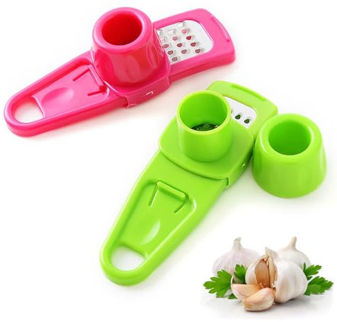 2Pcs Garlic Grinder, Garlic Presses Mincer, Garlic Colour Chopper, Kitchen Utensils Manual Compact Garlic Mini Crusher, Stainless Steel Garlic Grinder for Kitchen BBQ's and Outdoor Cooking