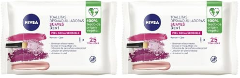 NIVEA Lingettes démaquillantes douces (1 x 25 unités), lingettes démaquillantes pour peau sèche et sensible, lingettes humides pour le visage, les yeux, les lèvres et le cou (Lot de 2)