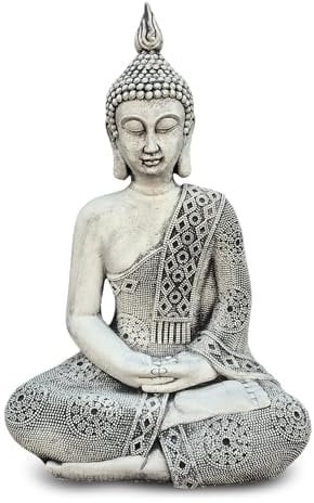 gartendekoparadies.de Thailändische Buddha Statue für Garten, Steinguss, 49 cm Höhe, 16 kg, Frostfest (Schwarz)