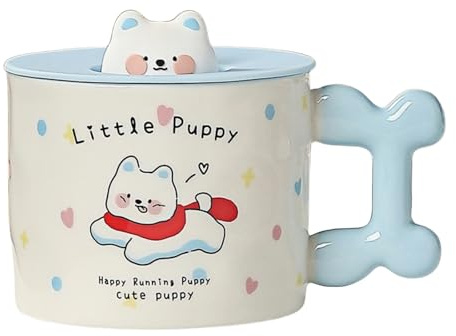 HUMOCHUSON Tazza Cappuccino Da Caffè In Ceramica Con Coperchio A Forma Di Cucciolo Cartone Animato, Latte Per La Colazione, Adatta Al Forno Microonde, Studentesse - Che Corre