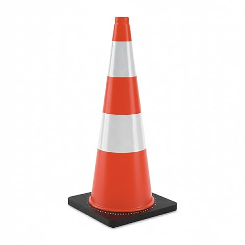 Relaxdays Leitkegel, 75 cm, Absperrkegel, hohe Sichtbarkeit, reflektierend, Pylon Baustelle, PVC & Gummi, orange/Silber