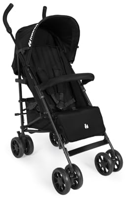 Hauck Fold N Care Schwarz - Leichter Regenschirm Kinderwagen mit Regenschutz von 6 Monaten bis 22 kg, flach liegend, kompakt faltbar, Sonnendach UPF 50+, EVA-Räder, großer Korb, Reise-Kinderwagen