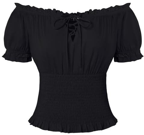 SCARLET DARKNESS Chemisier d'été à manches courtes en coton pour femme avec lacets et épaules dénudées