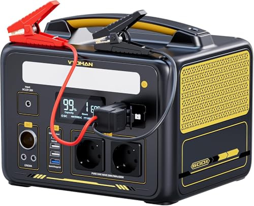 VTOMAN Jump 600X Estación de Energía Portátil con Cable de Arranque | Generador Solar LiFePO4 Batería, 2 Salidas CA de 600W, 299Wh Capacidad Ampliable a 939Wh, Acampadas, Emergencias, Viajes
