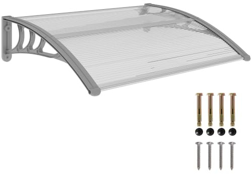 Outsunny Marquesinas Exterior para Puertas y Ventanas 100x75cm Transparente | Tejadillo de Protección contra Sol y Lluvia, Cubierta de Policarbonato, Soporte de Aleación de Aluminio