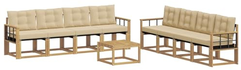 vidaXL Outdoor-Sofagarnitur mit Kissen 9 pcs Weiß und Beige, Moderne Garten-Couch, tolles Set für Bequeme Lounge, langlebige Möbel, stylische Terrasse