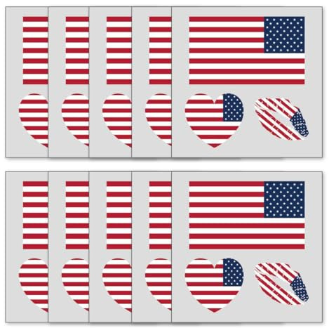 HAPZUR 10 Blätter USA Amerika Flagge Tattoos Aufkleber, Temporäre Tattowierung Set, Wasserdichter Gesichts Tattoos Sticker für USA 4. Juli WM Party Deko, Deko 2026 WM