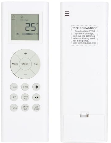 RG66A1/BGEF Mando a Distancia Compatible con EAS-Electric/MIDEA Aire Acondicionado RG66A2/BGEF E-ADVANCED25 E-ADVANCED35 EADVA25NT EUM105V EFM125V JT71EX JCM52V Sustitución Controlador