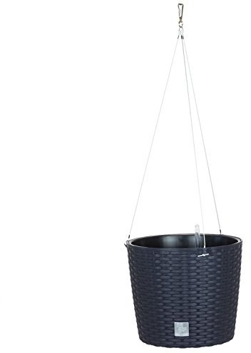 Pflanzschale D 26 cm anthrazit Hängetopf Rattan Blumentopf Bewässerungssystem
