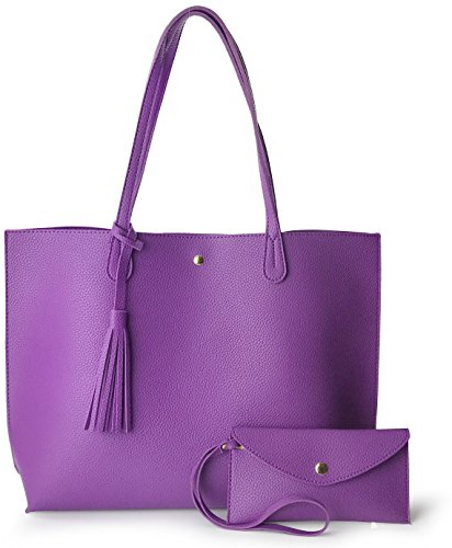 HOXIS Minimalistische Handtasche für Damen, gerader Schnitt, Kieselsteine, Kunstleder-Handtasche, violett, Medium
