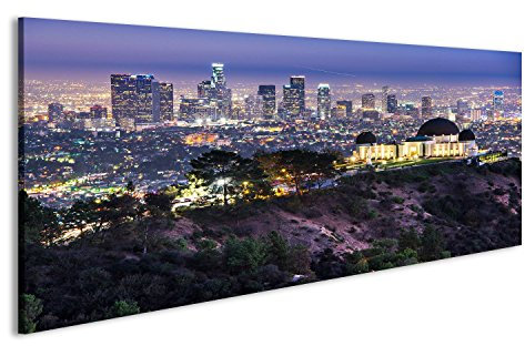 islandburner Bild Bilder auf Leinwand Griffith Obervatory und im Stadtzentrum Skyline Los Angeles Wandbild, Poster, Leinwandbild LIZ