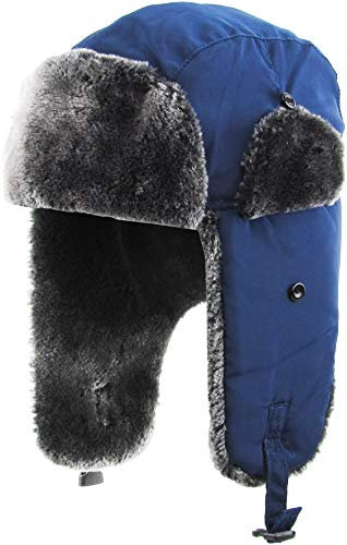 Basic Solid Blank Fliegermütze Trooper Ohrenklappen Uschanka Eskimo Russisch Warm Winter Kalt, Klassisches, einfarbiges, weiches Fell, Marineblau, Einheitsgröße
