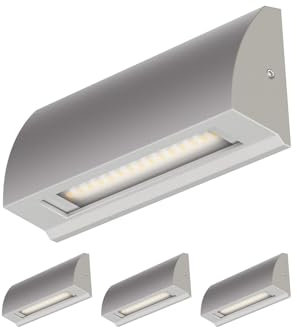 ledscom.de 4 Stück LED Wandleuchte/Treppenlicht SEGIN für außen, IP54, flach, Downlight, grau matt, eckig, 3,8 W, 265lm, warmweiß