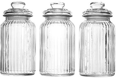 Maison & White Vintage Airtight Glass Jars - Set of 3 | Traditional Sweet Jar Storage Containers | Preserving Kitchen Jars | Ideal for Tea, Coffee & Sweets | M&W