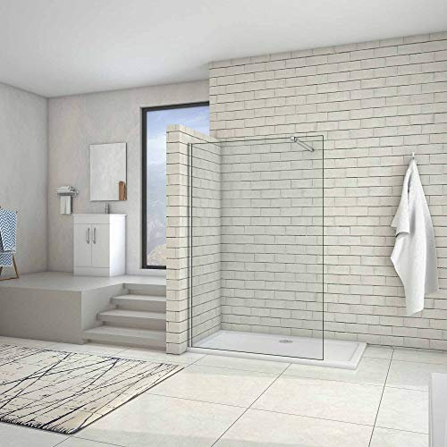 AICA paroi de douche 120x200cm douche à l'italienne en 10mm verre anticalcaire et securit avec une barre de fixation carrée extensible