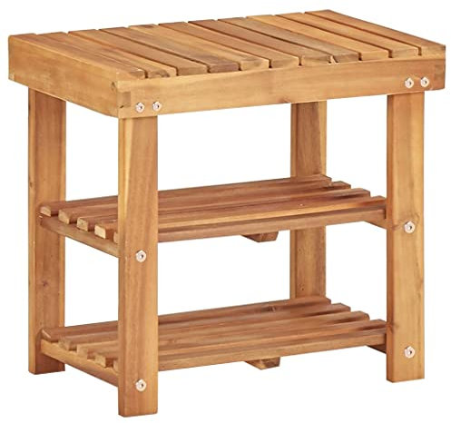 vidaXL Akazienholz Massiv Schuhregal mit 2 Fachböden Sitzbank Schuhbank Schuhständer Schuhschrank Schuhablage Bank Bad Regal 50x32x45cm