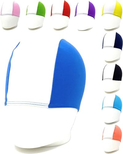 50 Cuffie Nuoto Professionali in Poliestere - SCONTI QUANTITÁ - Cuffia Piscina Poliestere Unisex, Cuffie Acquagym per Adulti e bambini. Quantità 1pz - 10pz - 25pz -50pz -100pz. (Bianco/Royal Blu)