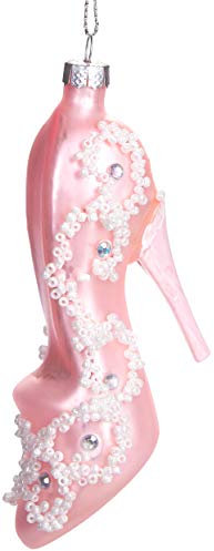 BRUBAKER High Heel Rosa Weiß - Handbemalte Weihnachtskugel aus Glas - Mundgeblasener Christbaumschmuck Figuren lustig Deko Anhänger Baumkugel - 9 cm