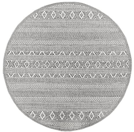 the carpet Calgary - robuster Teppich, Flachgewebe, modernes Design, ideal für Wohnzimmer, Esszimmer und Außenbereich, In- und Outdoor, Vintage-Optik, Boho-Style, Grau-Uni, 160 cm Rund