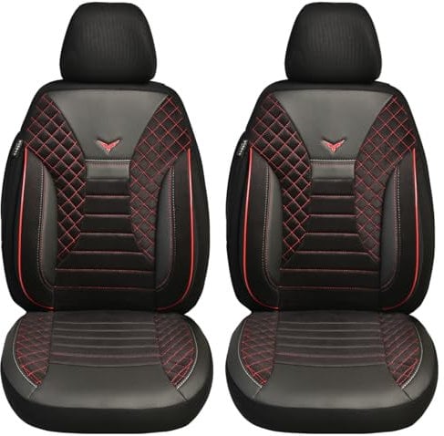 BREMER SITZBEZÜGE Maß Auto Schonbezüge kompatibel mit Jeep Wrangler JK Fahrer & Beifahrer Set ab 2007-2018 / Auto Schonbezug Velour Kunstleder Set 2er Pack in Schwarz/Rote Naht (PS802)
