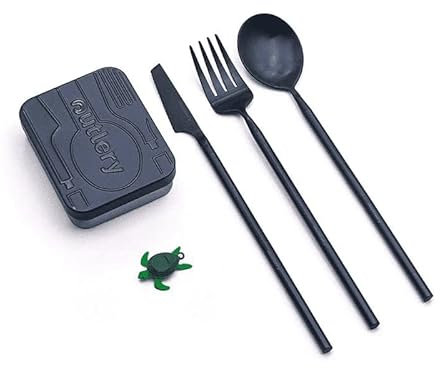 Reisebesteck von Outlery | Camping Besteckset für 1 Person mit Etui in Hosentaschenformat | Spülmaschinengeeignetes Edelstahl für eine Mühelose Reinigung | Für Büro, Picknick und Unterwegs | Walblau