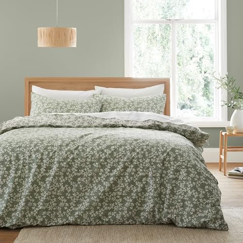 Bianca Shadow Leaves 200 Thread Count Cotton Reversible Super King Duvet Cover Set with Pillowcases Green