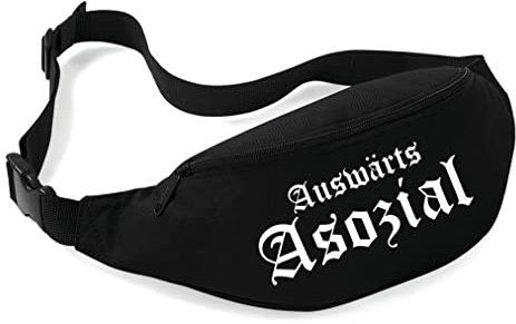 Auswärts Asozial Bauchtasche | Fussball Ultras Hooligan Fan Supporter Bag | Schwarz