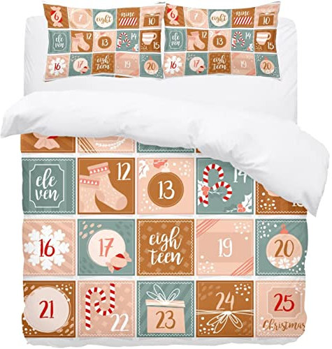 Weihnachten Quadratisch geformte Adventskalender Vorlage Bettwäsche Queen-Bettwäsche-Set – weiche Mikrofaser Bettbezug mit Kissenbezügen – Bettwäsche Bettbezug Set