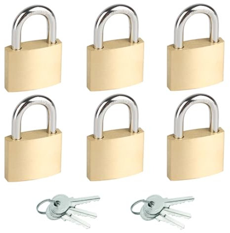 Confezione da 6 lucchetti in ottone massiccio con chiave simile, 32 mm di larghezza, lucchetto resistente alle intemperie con le stesse chiavi per zaini, bagagli, valigie, armadietti scolastici