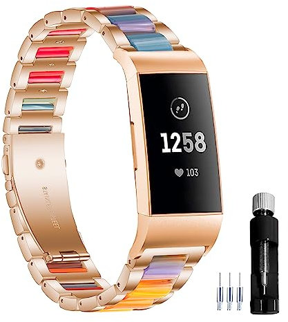 Gheper Harz Edelstahl Uhrenarmband Quick Easy Fit Kompatibel mit Fitbit Charge 4/Charge 3/SE Smartwatch Armband Ersatz Metall Armband für Frauen Männer