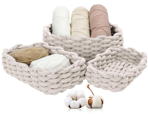 Cinnani 3er Set Aufbewahrungskorb,Baumwollseil Geflochten,Korb Aufbewahrung Körbchen Wickeltisch Organizer,Stapelbare Mehrzweck-Organisations Behälter für Kinderzimmer, Wohnzimmer Bad,Weiß