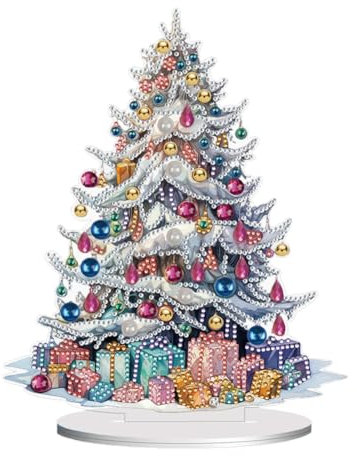 SPEPROECO Christmas Tree Table Ornaments DIY Diamond Painting Kits,9D Diamond Art Christmas Desktop Ornaments Special Shape Crystal Painting Decor for Friends Family