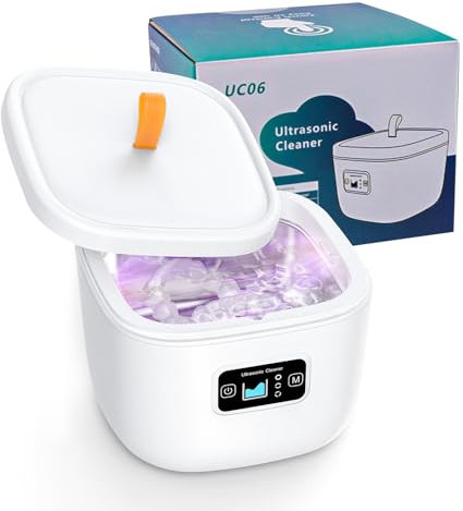 Ultraschallreinigungsgerät, Ultraschallreiniger für Zahnprothesen, Ultraschall Reinigungsmaschine 45kHz mit Touch-Taste, Leistungsstarke Sterilisation, für Brillen, Schmuck, Uhren (Weiß)