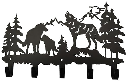 VIVICOMFY Patère en forme de loup, décoration murale avec crochets pour manteaux, vêtements, clés, sac à dos, pour rangement, salon, couloir, bureau (noir)
